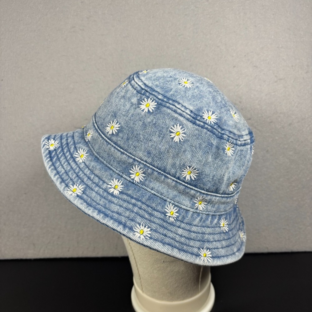 American Eagle Denim Daisy Bucket Hat Embroidered Floral Y2K Faded Blue Jean OS